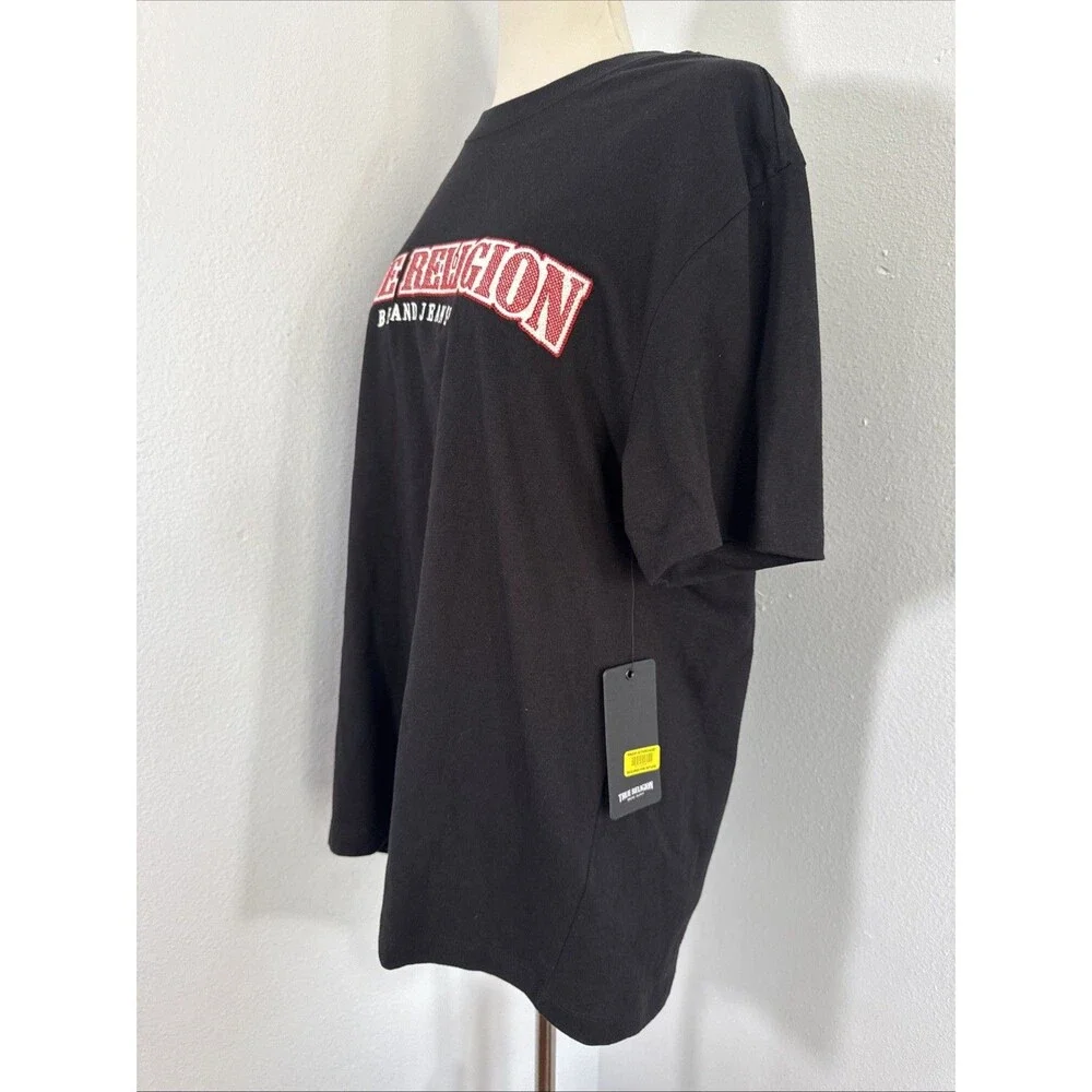 True Religion Jeans‎ T shirt Mens M Black Embroidered Logo Preppy